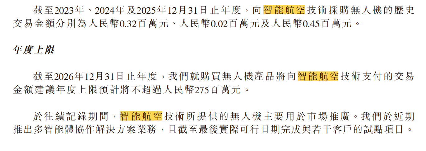 2026年关联采购上限被设定为2.75亿元。道通科技招股书截图